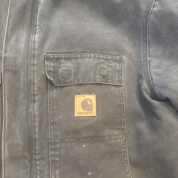 VTG Y2K Carhartt Mens XL Detroit Black Charcoal Duck Canvas Coat Quilt Lining - Picture 5 of 16